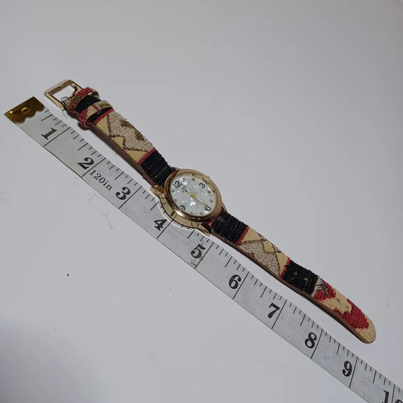 CANYON SKY Watch Southwest Inspiration Tribal Fabric Band Gold Tone MOP Dial - Picture 9 of 9